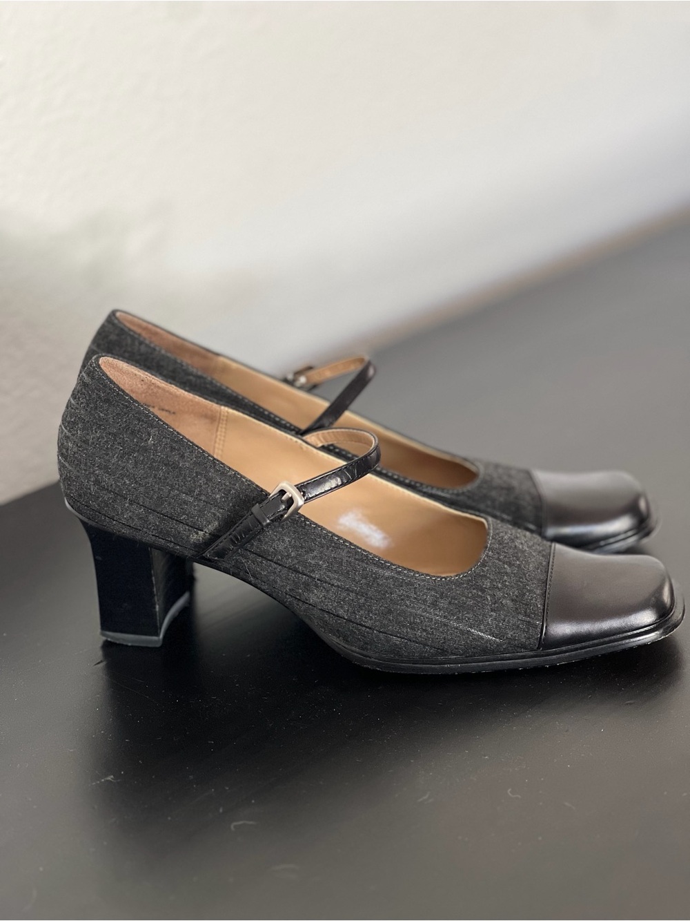 Circa Joan & David Classic Mary Jane Block Heel Pumps in Dark Gray